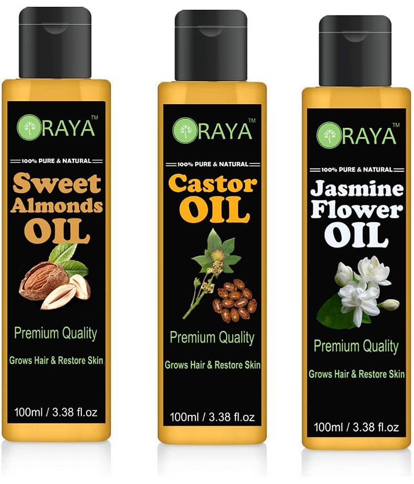 ORAYA 100% Pure & Natural Almond Oil & Castor Oil & Jasmine Oil 300 ml Pack of 3