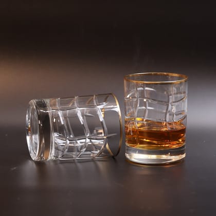 Handmade Crystal Square Whiskey Glass with Gold Rim - Set of 2-Whiskey Glass