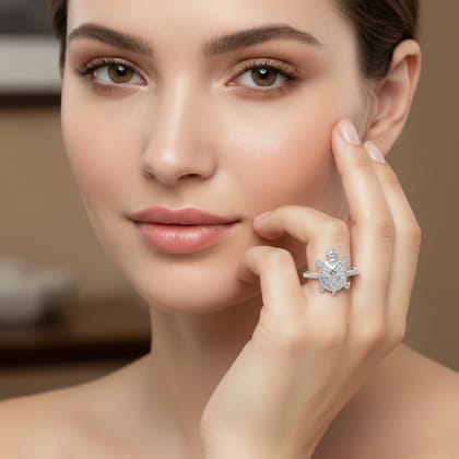 925 Sterling Silver Turtle Ring with Full Cubic Zirconia Studded Shell | Minimal Elegant Animal Design Adjustable Ring for Women & Girls
