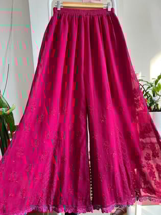 Chikankari Plazzo with mukaish - Flare - Berry Pink