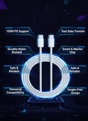 Durable USB-C to USB-C Braided Fast Charging Cable 100W Power Delivery, 1 Meter (White) Durable USB-C to USB-C Braided Fast Charging Cable 100W Power Delivery, 1 Meter (White)