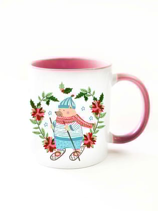 Skiing Teddy Mug-Pink Ceramic