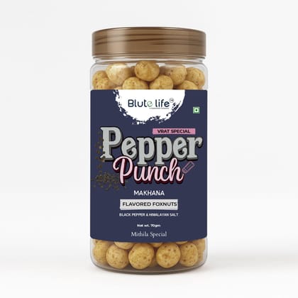 Blute life Roasted/Flavoured Makhana | High In Protein | High Fiber | Calcium Rich | Low Cholestrol | No Palm Oil | 80g Pack (Super Crunchy Roasted/Flavoured Pepper Punch Makhana)