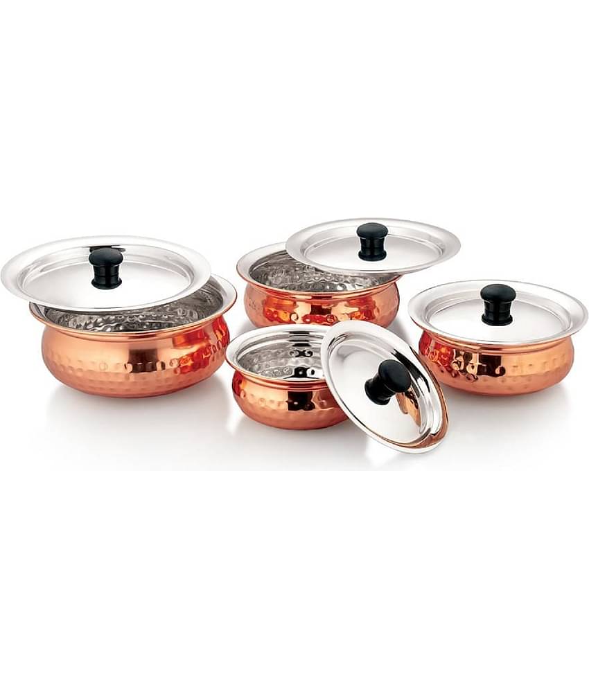 Dynore - Copper Hammered Handi Silver Serving Handi ( Set of 4 )