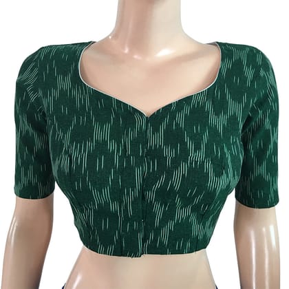 Ikat Cotton Y neck Blouse, Bottle Green, BI1136-S