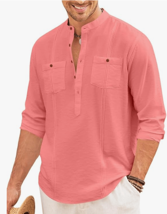 Cotton Blend Solid Casual Short Kurta for Men Long Sleeve