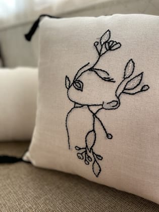 KRI India Lined Flowergirl Cushion cover 16x16" | White & Black | Wash & Care | 100% Cotton | Handcrafted in India. 100% organic & natural. KRI India Lined Flowergirl Cushion cover 16x16" | White & Black | Wash & Care | 100% Cotton | Handcrafted in India. 100% organic & natural.