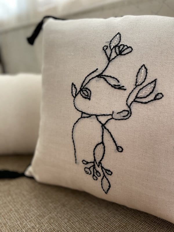 KRI India Lined Flowergirl Cushion cover 16x16" | White & Black | Wash & Care | 100% Cotton | Handcrafted in India. 100% organic & natural.