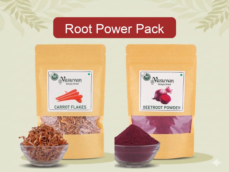 Vasuvan Root Power | Carrot Flakes (800g) + Beetroot Powder (200g)