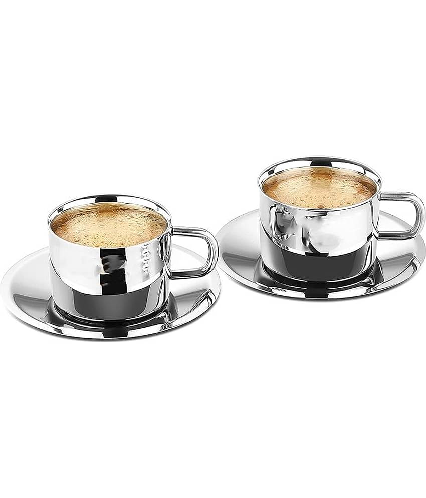 Dynore - Steel Double Walled Tea Set 90 ml ( Pack of 4 )