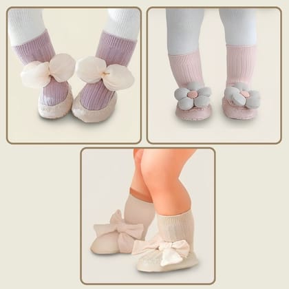 Best Seller Socks Combo- Pack of 3-0-6M -S / Pink Purple & Khaki Combo