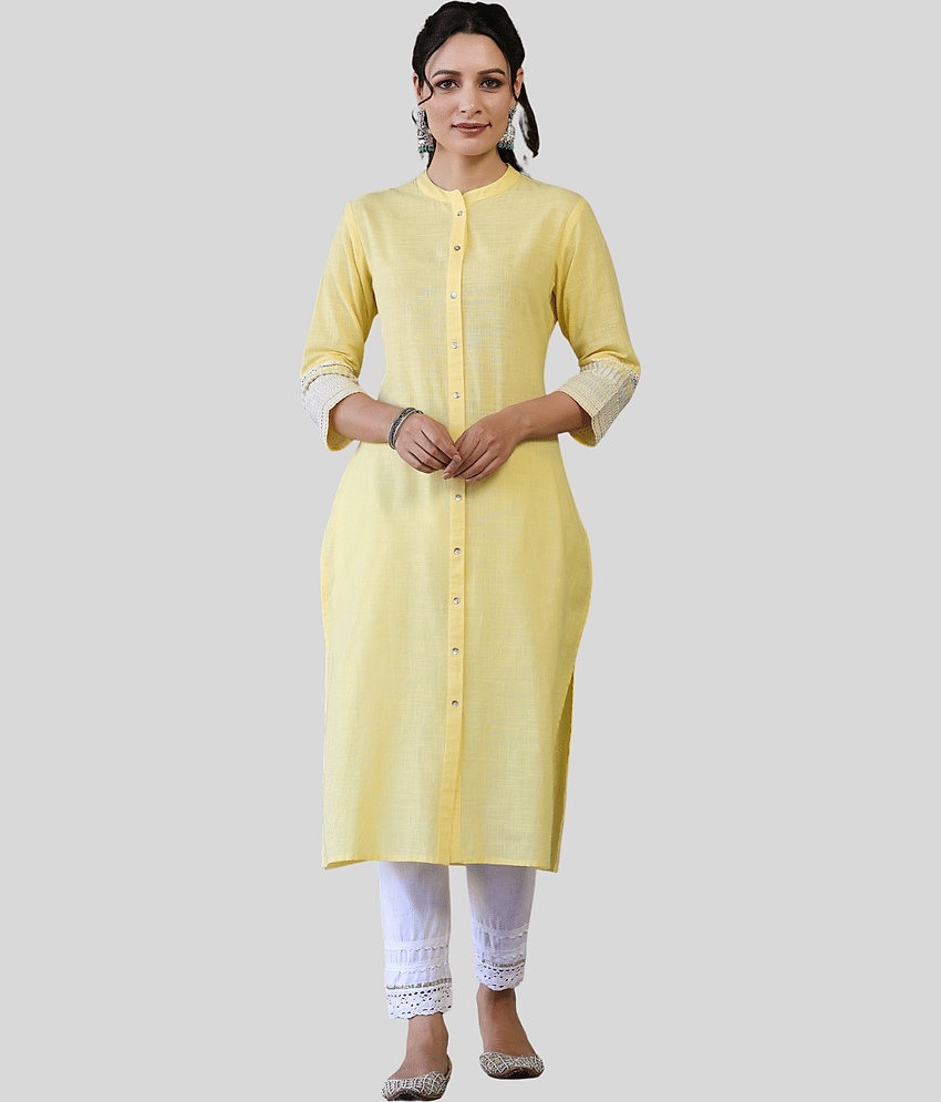 Juniper - Yellow Cotton Blend Women's Front Slit Kurti ( Pack of 1 )