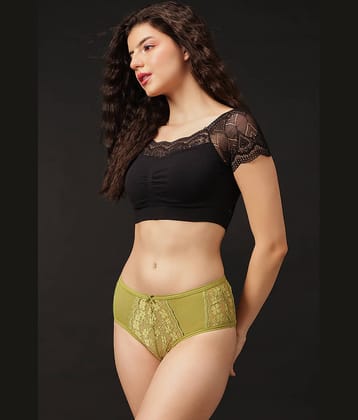 Clovia Pack of 1 Lace Hipster For Women ( Green )