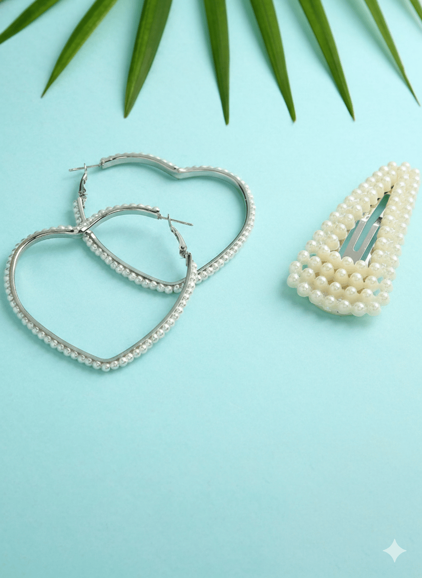 justpeachy Set-2 Silver Plated Silver-Toned Contemporary Studs Earrings& Clip