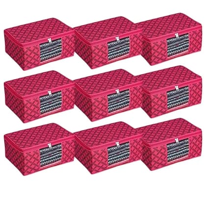 Bindian Multipurpose Saree Cover for Wardrobe Storage | Premium Non-Woven Fabric Cloth Organizer Box with Transparent Window & Zipper | Ideal for Storing Sarees & More (Red Lining, Pack of 9) Bindian Multipurpose Saree Cover for Wardrobe Storage | Premium Non-Woven Fabric Cloth Organizer Box with Transparent Window & Zipper | Ideal for Storing Sarees & More (Red Lining, Pack of 9)