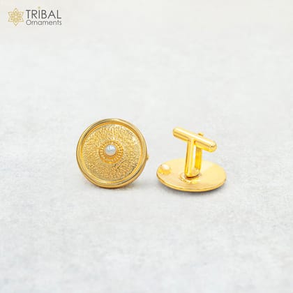925 Sterling silver stylish gold polished cufflinks set of 2 pc for men's coat or suit btn121