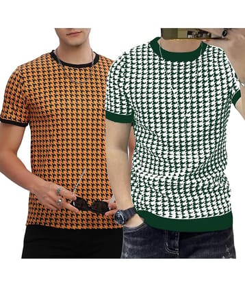 FABRIPPLE Polyester Regular Fit Self Design Half Sleeves Men's Round T-Shirt - Multicolor ( Pack of 1 )