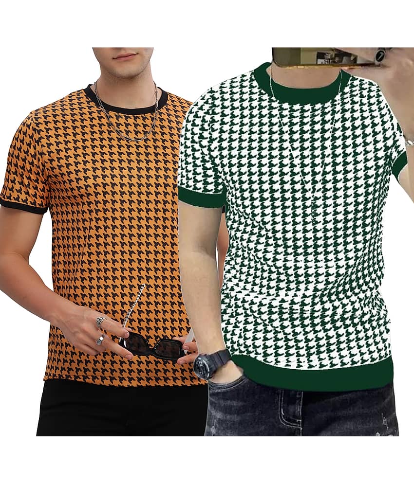 FABRIPPLE Polyester Regular Fit Self Design Half Sleeves Men's Round T-Shirt - Multicolor ( Pack of 1 )