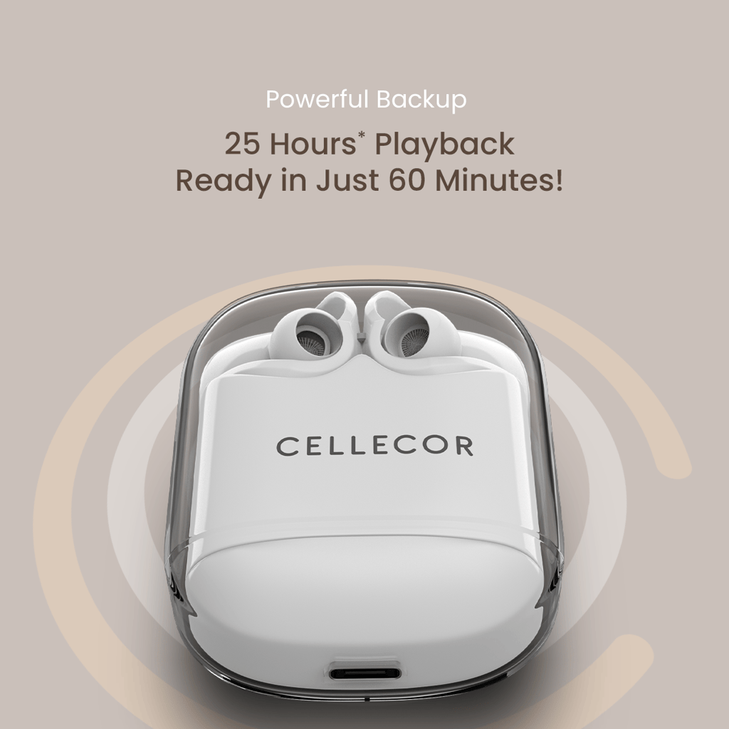 Cellecor BroPods CB07 Waterproof Earbuds With 25 Hours Playtime, ENC, 10mm Driver Bluetooth-White