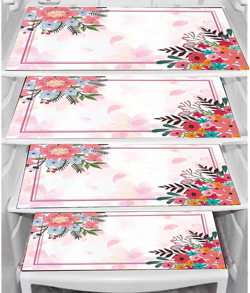 PVC Printed Rectangular Fridge Mats 29x44 cms ( Pack of 4 ) Pink