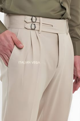 Beige Double Buckle Formal Gurkha Pants by ITALIAN VEGA®-28