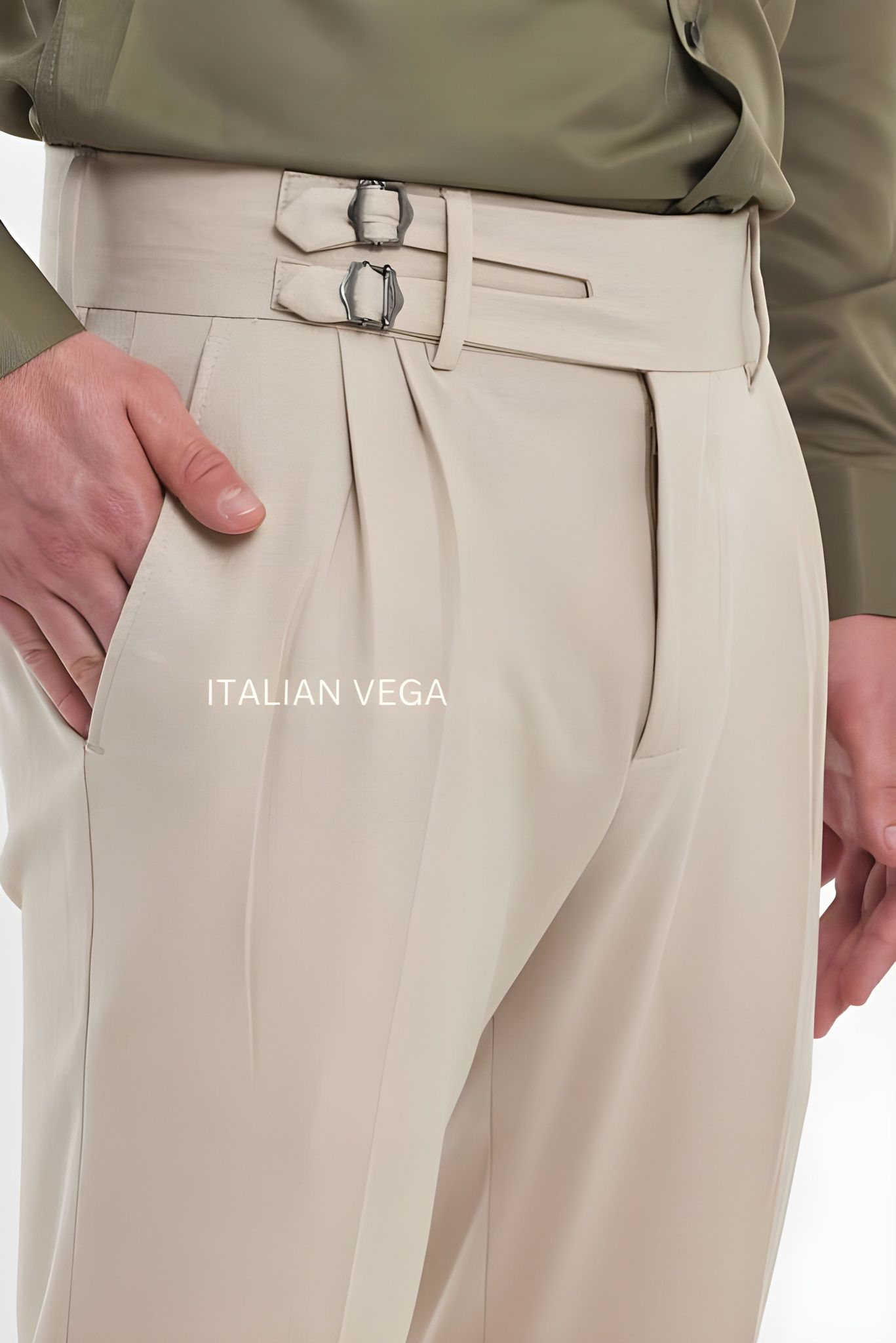 Beige Double Buckle Formal Gurkha Pants by ITALIAN VEGA®-28