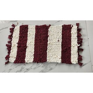 Cotton Floor Mat with Tassels  Cream Striped Door Mat for Home Dcor, Red and White Colour , 1 Qty
