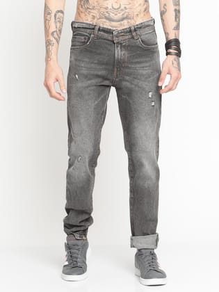 Punk Men Regular Fit Jeans-32 / Grey