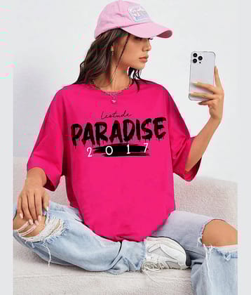 Leotude Women Cotton Blend Printed Oversized Fit Round Neck T-Shirt ( Pink )