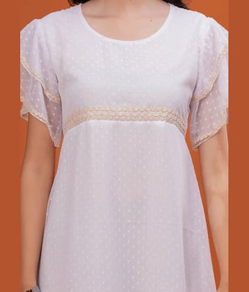 HIGHLIGHT FASHION EXPORT Women Georgette Self Design Empire Dress ( White )