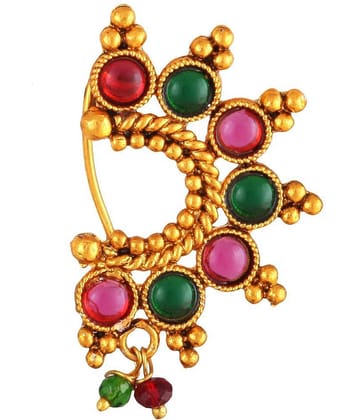 Vighnaharta Oxidised Gold with Artificial stone and beads Alloy Maharashtrian banu Nath Nathiya./ Nose Pin for women -VFJ1033NTH-Press