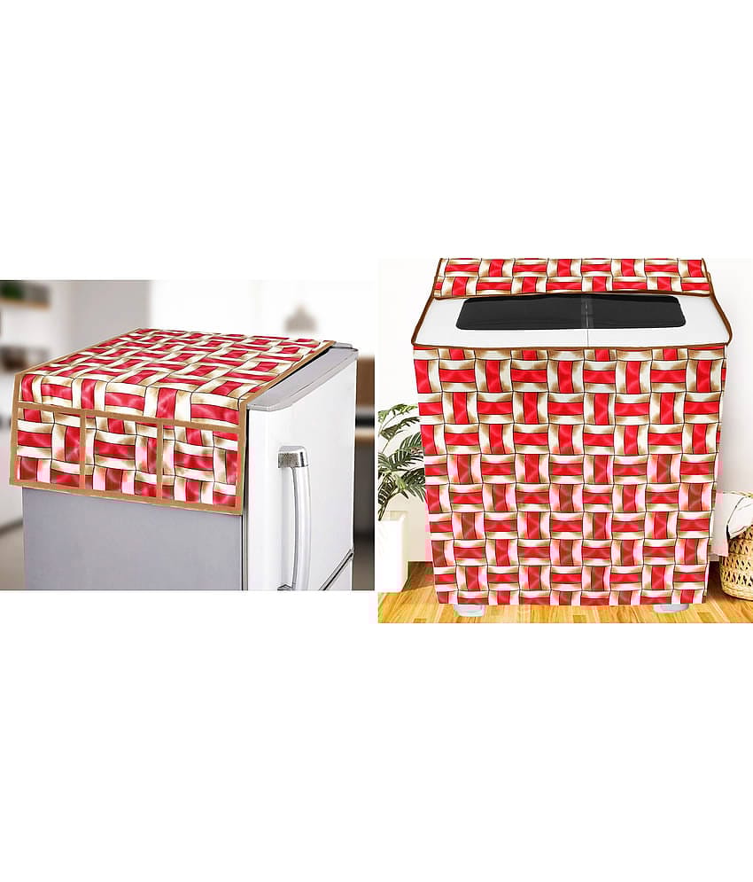 E-Retailer Set of 2 Polyester Red Washing Machine Cover for Universal Semi-Automatic