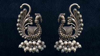 Bilasita Collection Peacock Oxidised Jhumka Earrings | Vintage Ethnic Charm | Festive & Wedding Wear