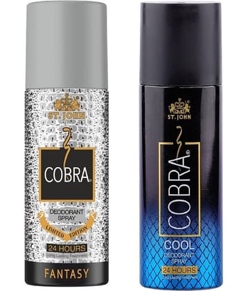 ST.JOHN Cobra Fantasy & Cool Long Lasting Deodorant Spray for Men 150ml- Pack of 2