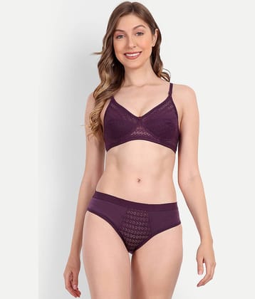 Aprozone Poly Cotton Women's Bra & Panty Set ( Purple ) Lingerie Set