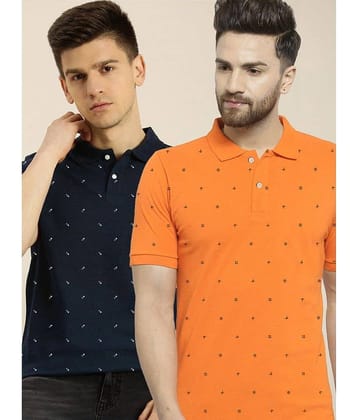 Merriment Pack of 2 Cotton Blend Regular Fit Printed Half Sleeves Men's Polo T Shirt ( Blue )