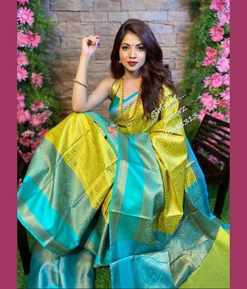 fab woven Art Silk Woven Kanjeevaram Sarees With Unstitched Blouse Piece ( Yellow )