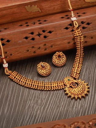 Gold plated Red Stone Studded Minimal Temple Choker jeellery Studds