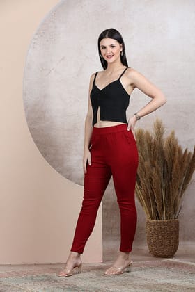 Lycra Leggins with Fine lines-Red / XL