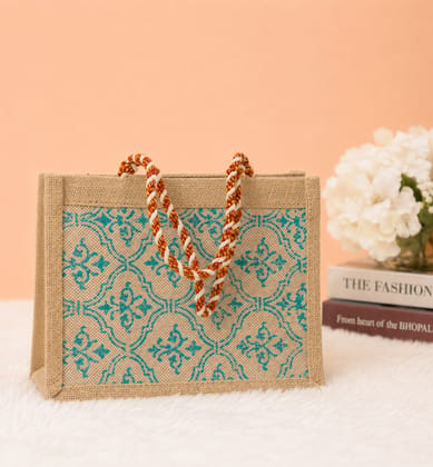 Handcrafted Jute Blockprinted Small Handbag