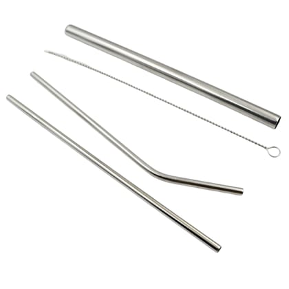 DHRUVINSRI Friendly Reusable Stainless Steel Drinking Straws with Travel Case & Cleaning Brush - Set of 4 (2 Straight, 1 Bent, 1 Brush