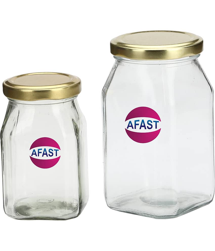 Afast Glass Container, Transparent, Pack Of 2, 300 ml