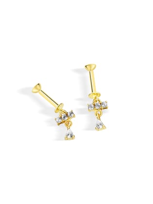 pendulum bar with zircon drop - Helix Hanging - 14K Gold Plated