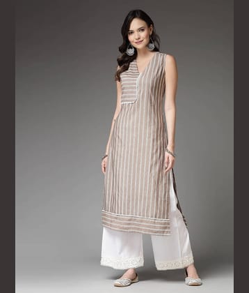 Stylum Cotton Blend Striped Straight Women's Kurti - Beige ( Pack of 1 )