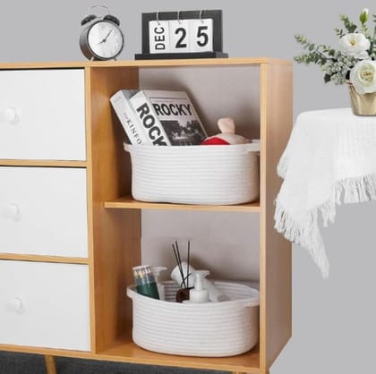 Generic Cotton 10x7x4 Inch2 Pcs Oval Storage Basket For Clothes (White)-PID66465 Generic Cotton 10x7x4 Inch2 Pcs Oval Storage Basket For Clothes (White)-PID66465