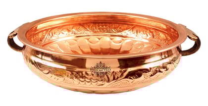 Copper Embossed Design Urli with Brass handles Decorative Platter-12