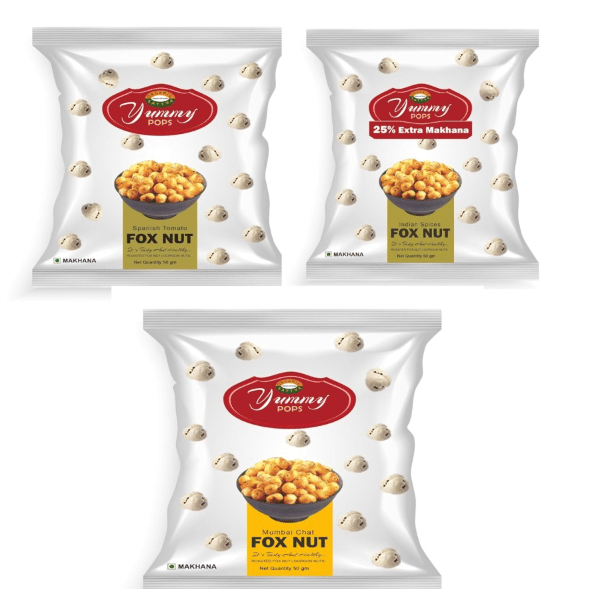Organic Sattva Yummy Pops Roasted & Flavoured Makhana (Fox nut) / Lotus Seeds | Rich in Fiber | Healthy and Puffed Snacks ( Mumbai Chat,Indian Spices,Spanish Tomato Flavours) Combo Pack - 75g (25g Pack of 3) - 75 gm