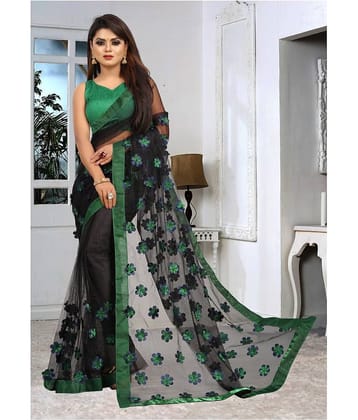 Gazal Fashions Net Applique Saree With Unstitched Blouse Piece ( Multicolor )