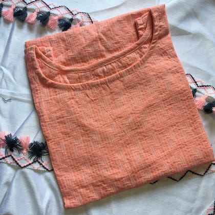 Peachy Pink Katha - Pure Cotton Sleeveless Kurti-34 - XS