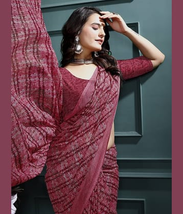 Kanooda Prints Georgette Printed Saree With Unstitched Blouse Piece ( Peach )